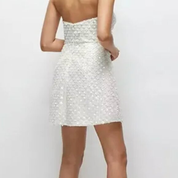 NWT Dessy Collection White Dress Pearl & Sequin Floret Strapless Mini Diamond 6 - Picture 5 of 6